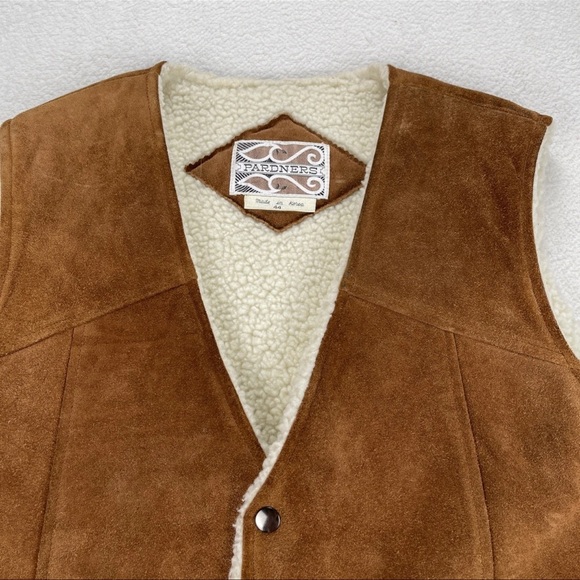 Vtg Pardners Western Suede Leather Vest Sz 44 Sherpa Lined Ranch Chore Minty EUC - Picture 10 of 10